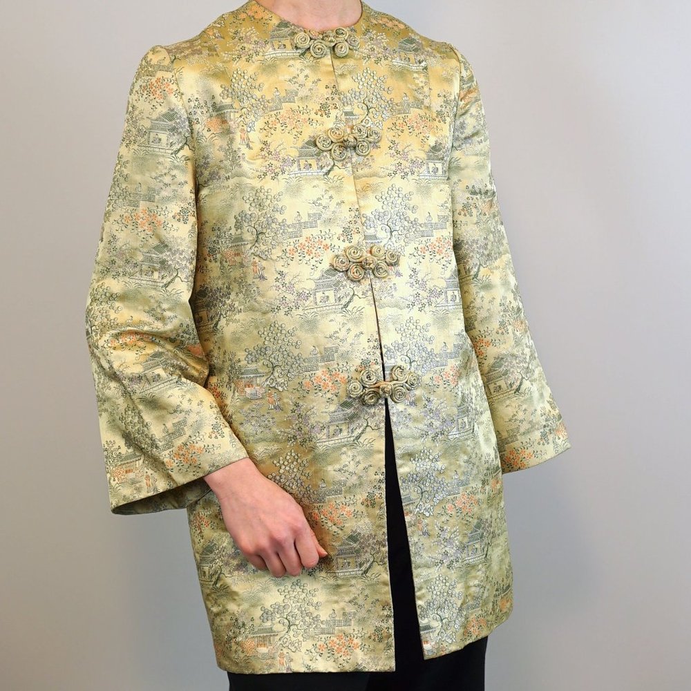 Champagne Gold Chinese Silk Robe - Picture 2 of 7